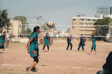 COLLEGE WINNING TEAM PLAYING FINAL MATCH AGAINST MEERA GIRLS COLLEGE IN INTERCOLLEGIATE GIRLS VOLLEY BALL COMPITITION ORGANIZED BY ML SUKHADIYA UNIVERSITY UDAIPUR